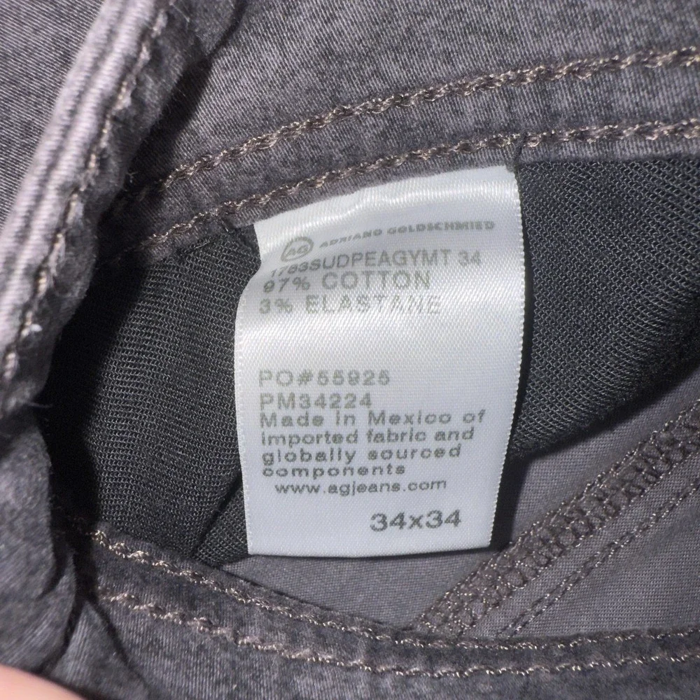 AG Tellis Jeans Mens 34x34 Gray Charcoal Wash Modern Slim Denim Stretch